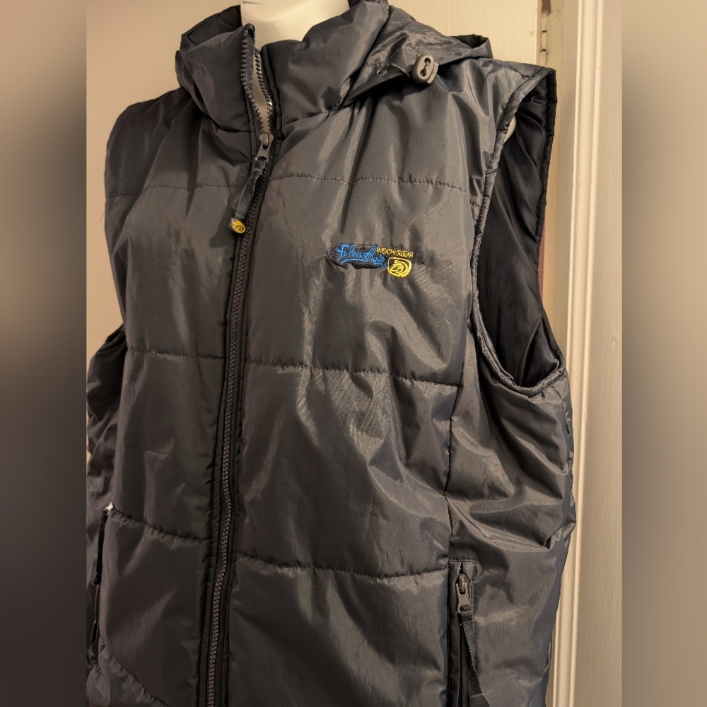 Fahrenheit Superdry Navy Hooded Puffer Vest. Unisex L. - Picture 2 of 9
